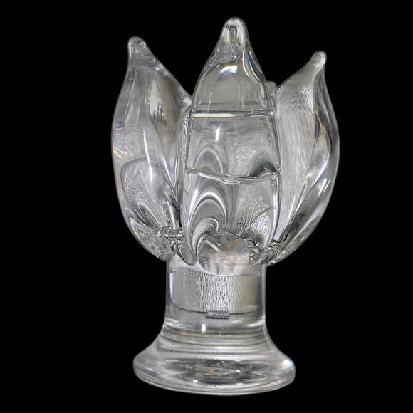 Xosta Engraved Clear Glass Tulip Flower Frog Vase Candle Holder Vintage - Picture 1 of 4